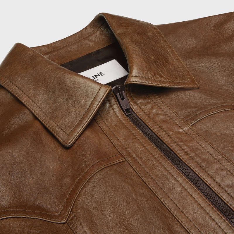 Brown Celine western blouson in wax-effect Leather | CL-591922