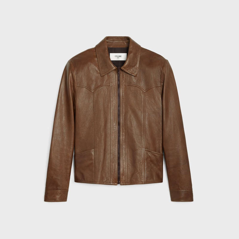 Brown Celine western blouson in wax-effect Leather | CL-591922