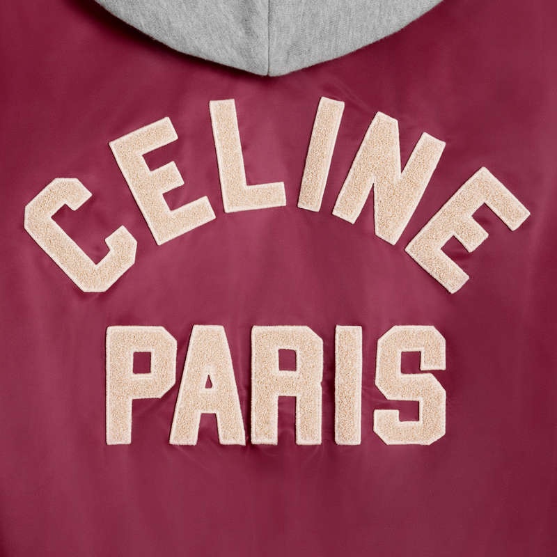 Burgundy Celine oversized hooded teddy in nylon Blousons | CL-591952