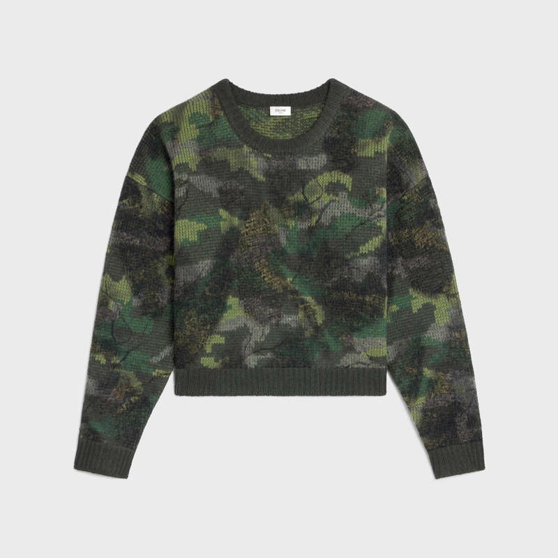 CAMOUFLAGE Celine boxy cropped in camouflage wool Knitwear | CL-592105