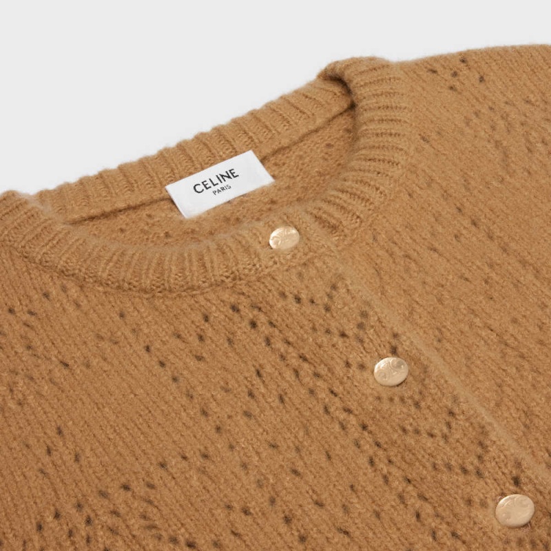 Camel Celine Cardigan in cashmere and silk pointelle Knitwear | CL-592690