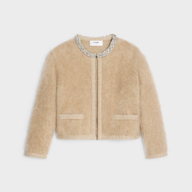 Camel Celine Embroidered cardigan in brushed mohair Knitwear | CL-592698