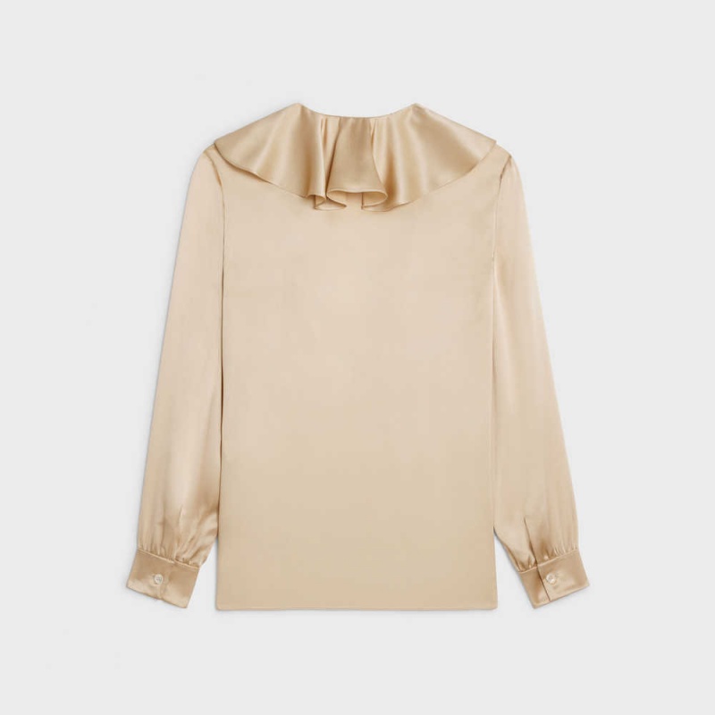 Champagne Celine Blouse with jabot in satin crepe Shirts | CL-592815