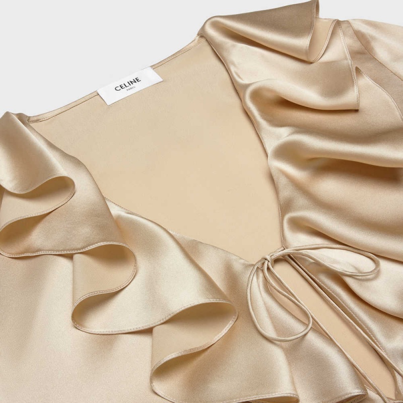 Champagne Celine Blouse with jabot in satin crepe Shirts | CL-592815