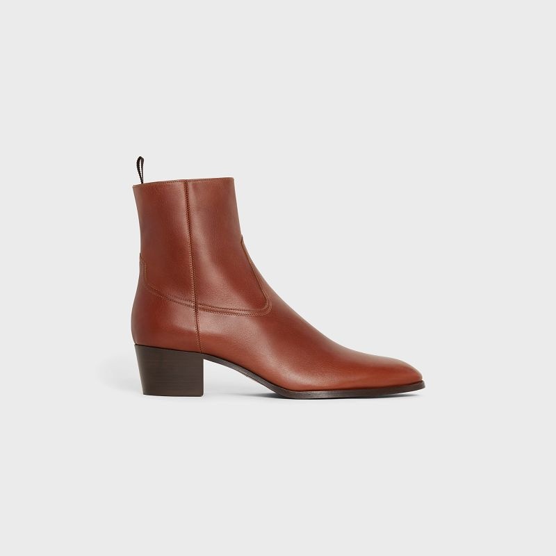 Cognac Celine WESTERN ZIPPED ISAAC in Calfskin Boots | CL-591862