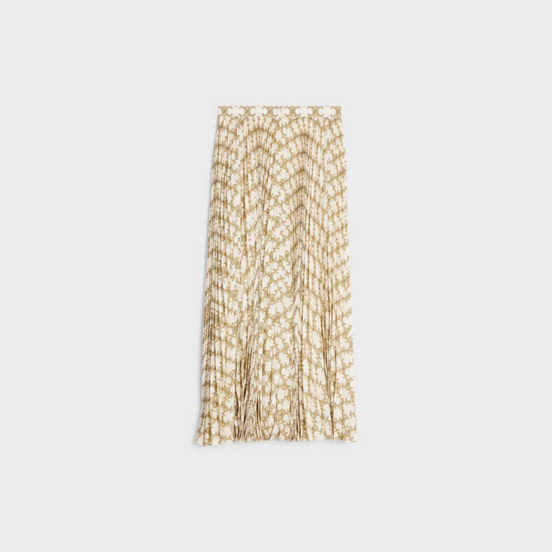 Créme/Or Celine sun-pleated in crêpe de chine Skirts | CL-592878