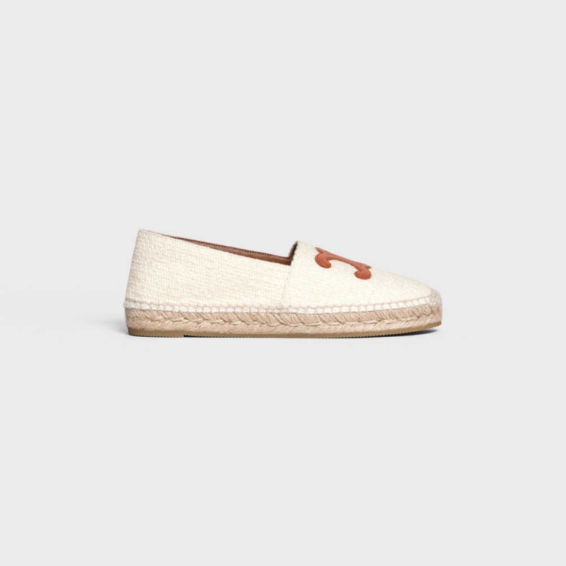 Cream Celine LES ESPADRILLES WITH TRIOMPHE SIGNATURE in TWEED & CALFSKIN Loafers | CL-592540