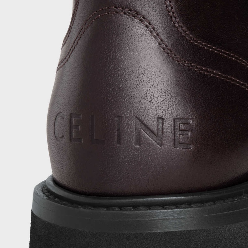 Dark Brown Celine BULKY LACE-UP in CALFSKIN - VEGETAL TANNING Boots | CL-592507