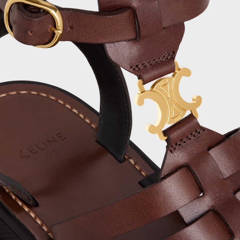 Dark Brown Celine CLEA TRIOMPHE GLADIATOR MID in CALFSKIN & VEGETAL TANNING Sandals | CL-592576