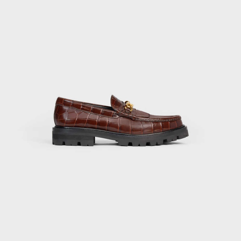 Dark Brown Celine MARGARET WITH TRIOMPHE in CROCODILE STAMPED CALFSKIN Loafers | CL-592523