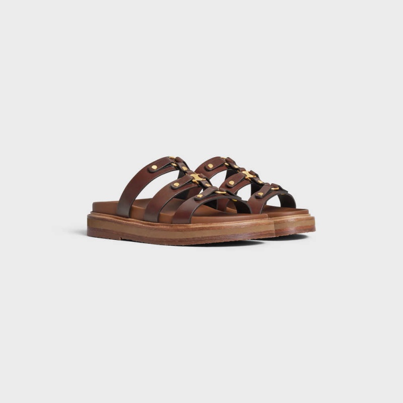 Dark Brown Celine TIPPI SLIDES in CALFSKIN - VEGETAL TANNING Sandals | CL-592604