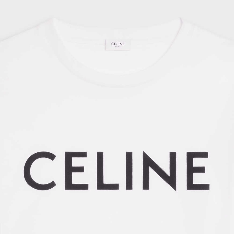 Ecru / Black Celine CROPPED IN COTTON JERSEY T-shirts | CL-592791