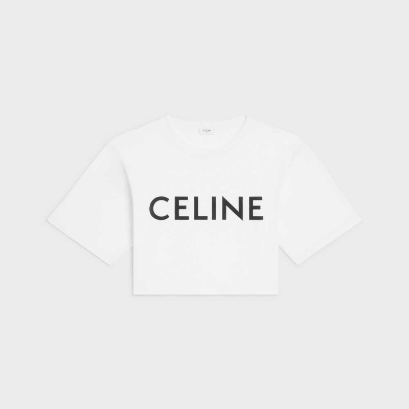 Ecru / Black Celine CROPPED IN COTTON JERSEY T-shirts | CL-592791