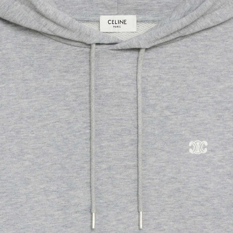 GREY / OFF WHITE Celine COTTON/CASHMERE TRIOMPHE HOODIE Sweatshirts | CL-592805