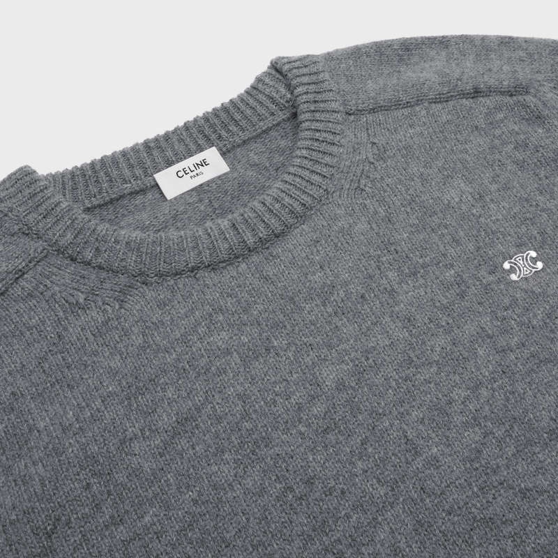 GREY / OFF WHITE Celine triomphe crew neck in cashmere wool Knitwear | CL-592098