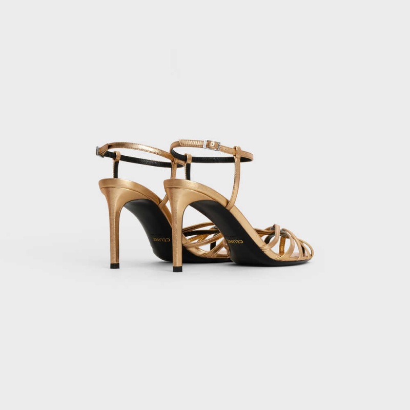 Gold Celine TRIOMPHE in Laminated Sandals | CL-592599