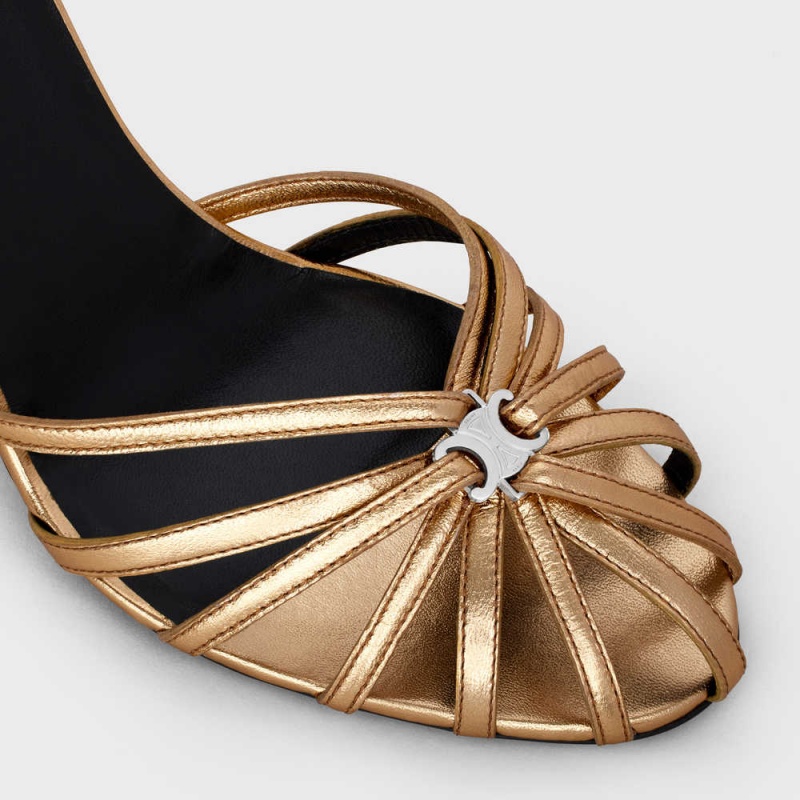 Gold Celine TRIOMPHE in Laminated Sandals | CL-592599