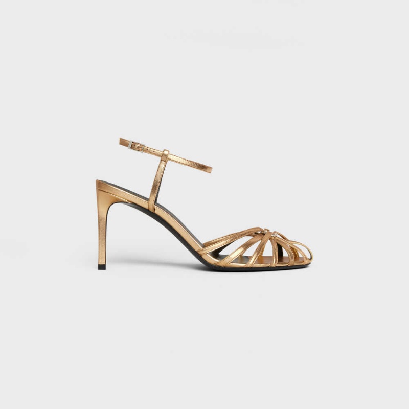 Gold Celine TRIOMPHE in Laminated Sandals | CL-592599