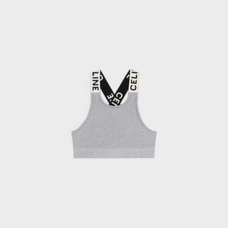 Grey/Off White Celine CROSSBACK SPORTS BRA IN ATHLETIC KNIT Sweatshirts | CL-592810