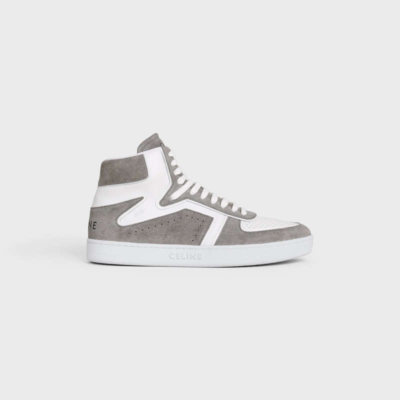 Grey/Optic White Celine C01 Z TRAINER HIGH in SUEDE CALFSKIN AND CALFSKIN Sneakers | CL-591910