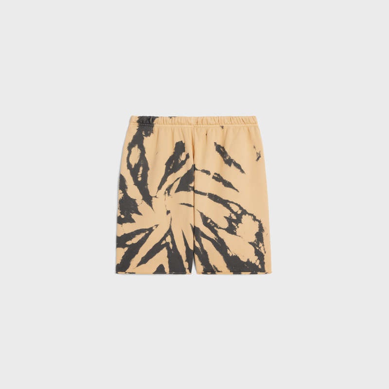 Grey/ beige/ black Celine in tie-dye cotton fleece Shorts | CL-592079