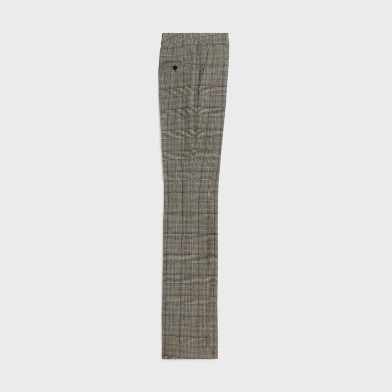 IVOIRE/GRIS/TOFEE Celine flared in prince of wales flannel Trousers | CL-592015