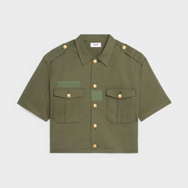 Kaki Celine MILITARY IN LIGHTWEIGHT TWILL Shirts | CL-592821