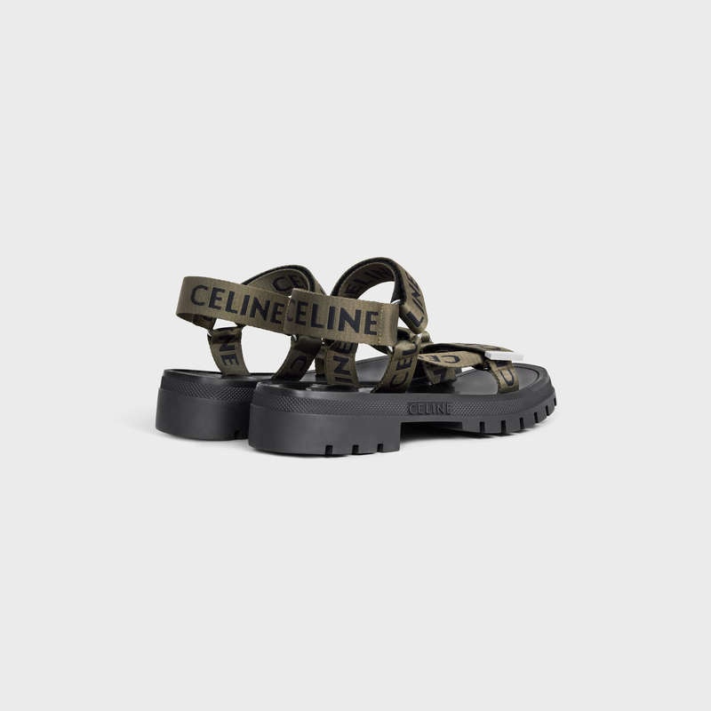 Khaki / Black Celine LEO STRAPPY in WITH JACQUARD Sandals | CL-591892