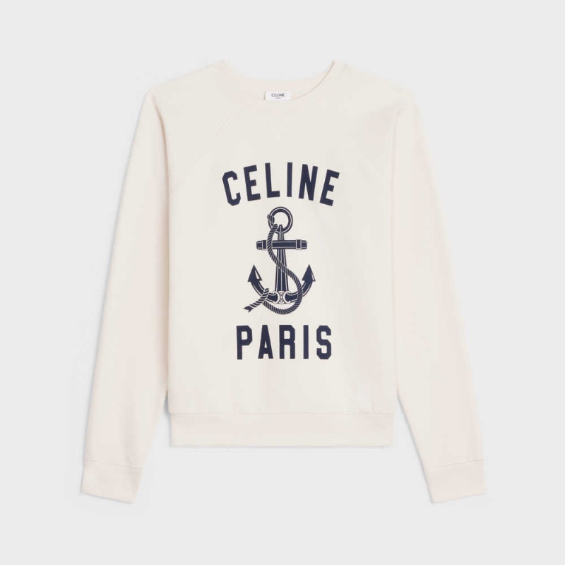 LIGHT IVORY / BLEU ANCRE Celine paris anchor in cashmere fleece Sweatshirts | CL-592801