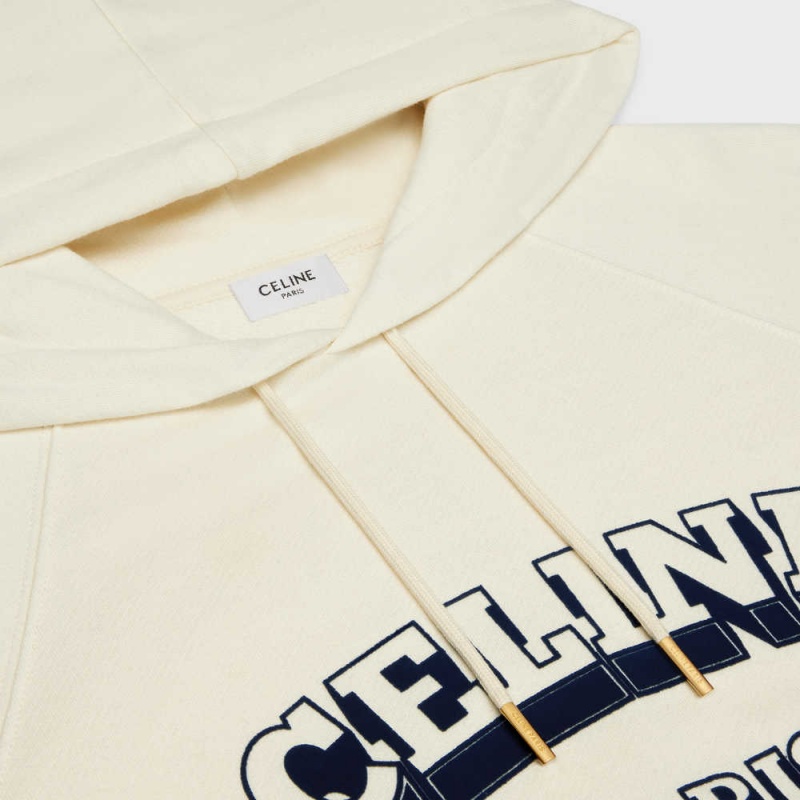 LIGHT IVORY / NAVY Celine paris 70 S HOODIE in cotton and cashmere Sweatshirts | CL-592807