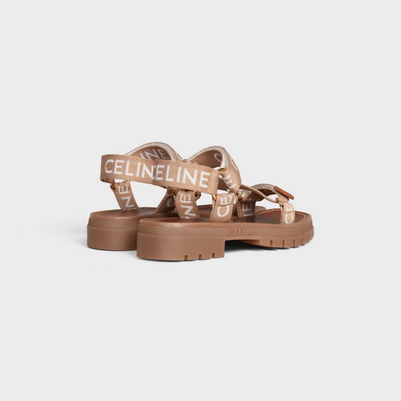 Light Beige/White Celine LEO STRAPPY in WOOL WITH JACQUARD Sandals | CL-592592