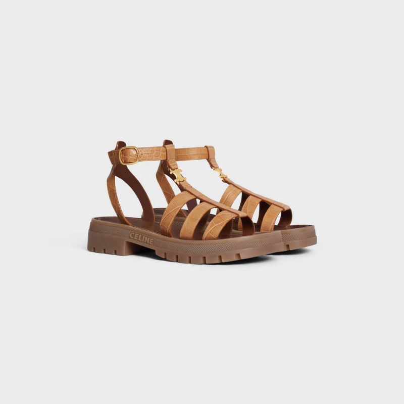 Light Caramel Celine CLEA TRIOMPHE GLADIATOR CHUNKY in CROCODILE STAMPED CALFSKIN Sandals | CL-592575