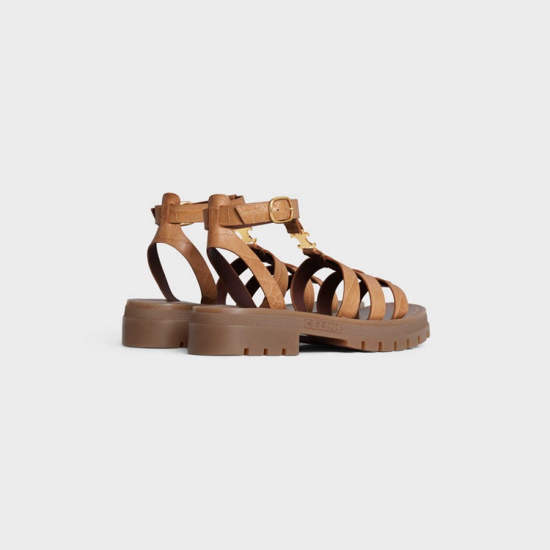 Light Caramel Celine CLEA TRIOMPHE GLADIATOR CHUNKY in CROCODILE STAMPED CALFSKIN Sandals | CL-592575