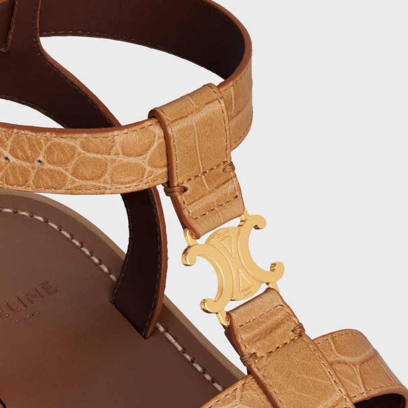 Light Caramel Celine CLEA TRIOMPHE GLADIATOR CHUNKY in CROCODILE STAMPED CALFSKIN Sandals | CL-592575