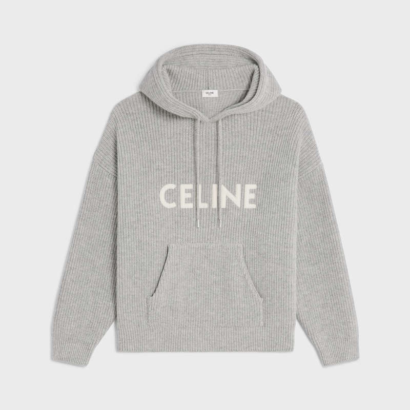 Light Grey Celine hooded in ribbed wool Sweatshirts | CL-592111