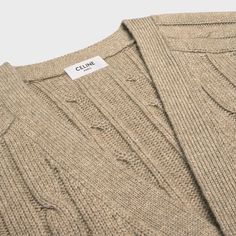 Light taupe Celine cable-knit triomphe cardigan in cashmere Knitwear | CL-592084