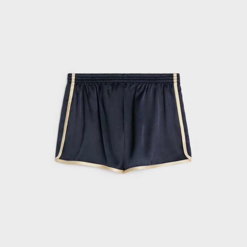 Navy Celine mini in flowing satin Shorts | CL-592755