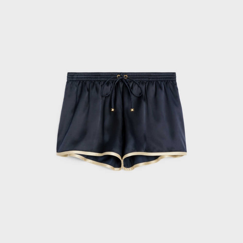 Navy Celine mini in flowing satin Shorts | CL-592755