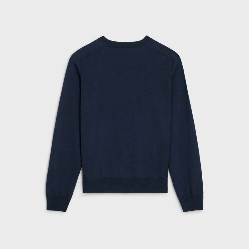 Navy Celine triomphe crew neck in wool Knitwear | CL-592096