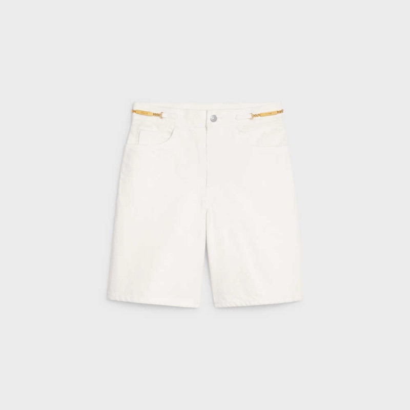 OPTIC WHITE WASH Celine WITH GOURMETTE CHAINS IN OPTIC WASH DENIM Shorts | CL-592742