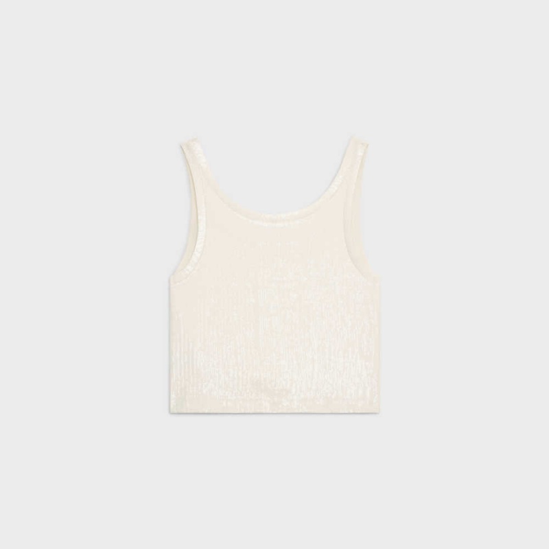 Off White Celine Embroidered tank in silk jersey Tops | CL-592840