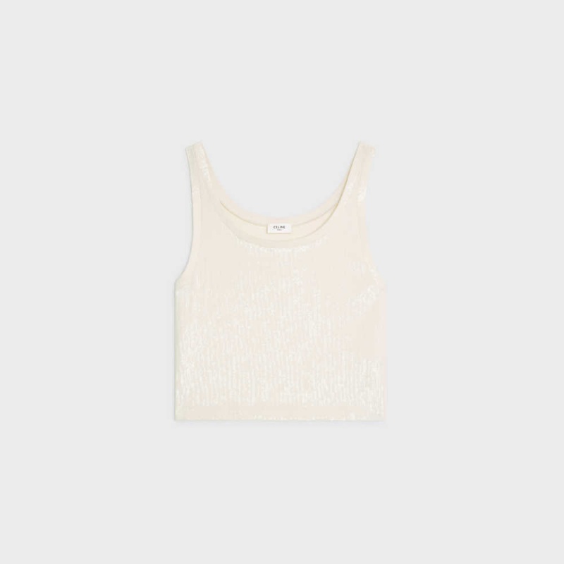 Off White Celine Embroidered tank in silk jersey Tops | CL-592840