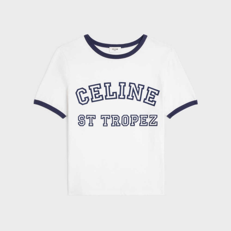 Off White / Navy Celine St Tropez 70 s in cotton jersey T-shirts | CL-592780