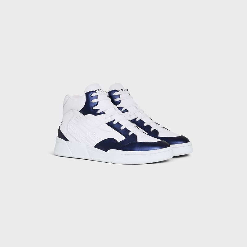 Optic White/Blue Celine C06 HIGH in CALFSKIN & METALLIC CALFSKIN Sneakers | CL-591908