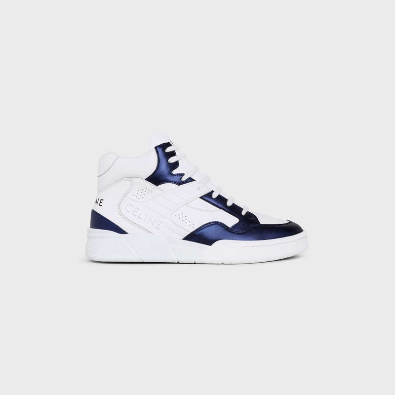 Optic White/Blue Celine C06 HIGH in CALFSKIN & METALLIC CALFSKIN Sneakers | CL-591908