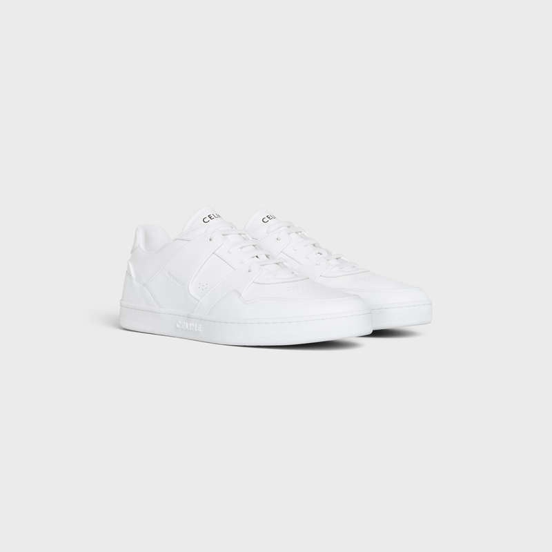 Optic White Celine C04 TRAINER LOW LACE-UP in CALFSKIN Sneakers | CL-591906