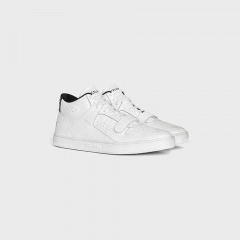 Optic White / Black Celine C02 MID WITH VELCRO in CALFSKIN Sneakers | CL-591912