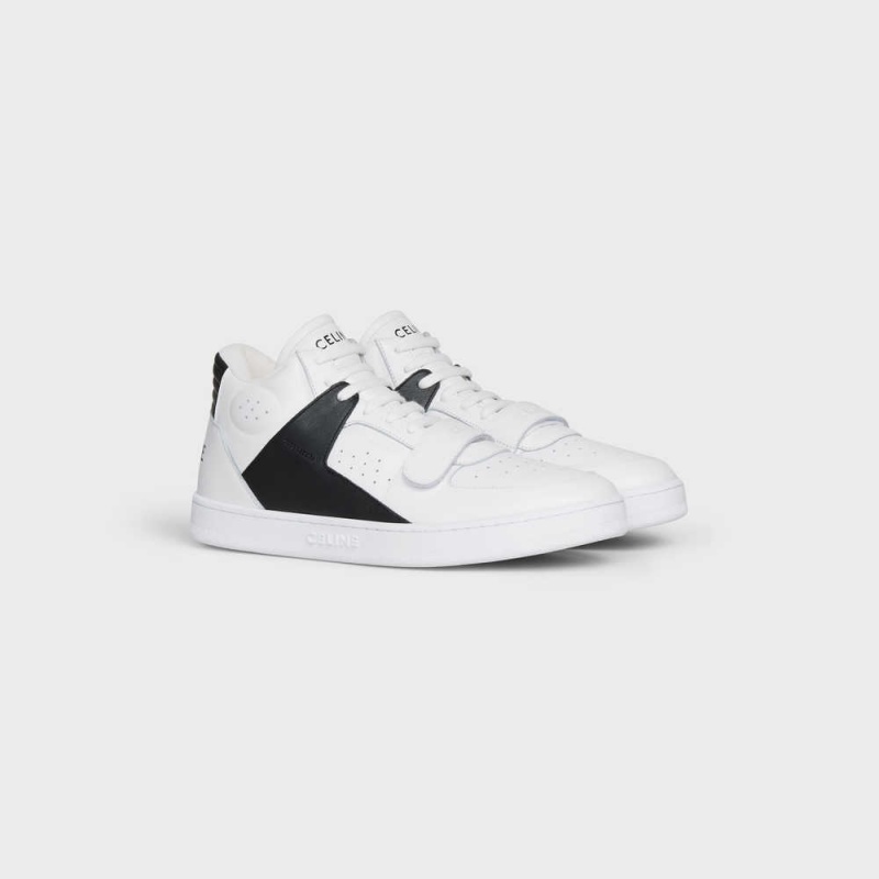 Optic White / Black Celine C02 TRAINER MID WITH SCRATCH in CALFSKIN Sneakers | CL-592542