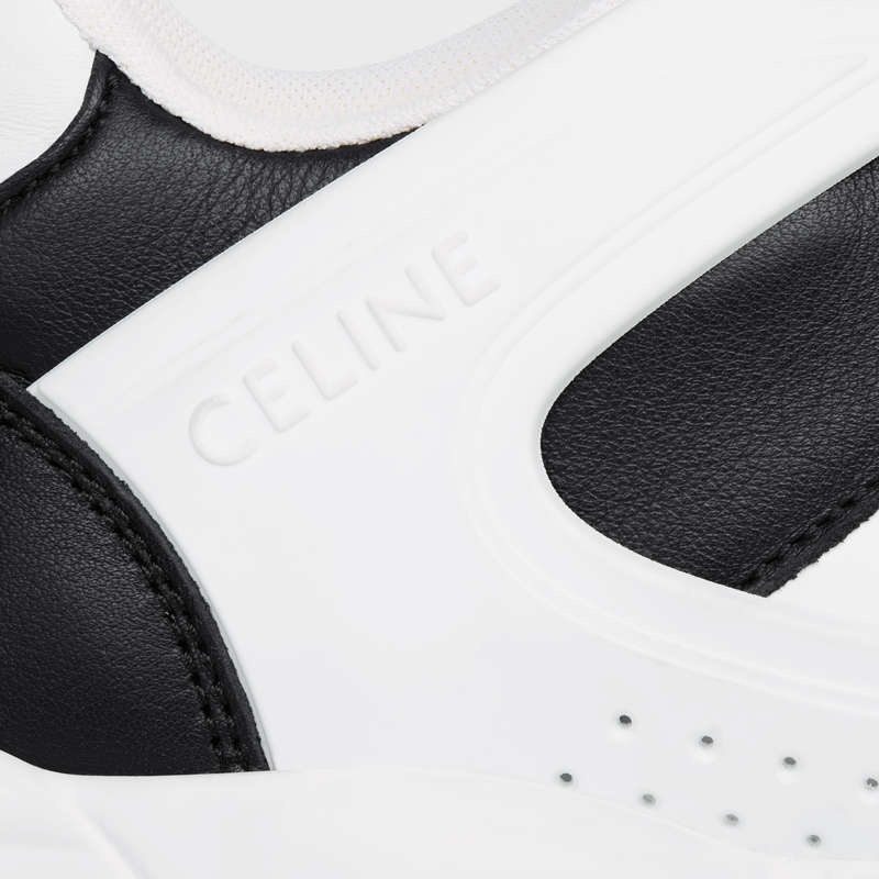 Optic White / Black Celine C07 TRAINER LOW LACE-UP in CALFSKIN Sneakers | CL-591897