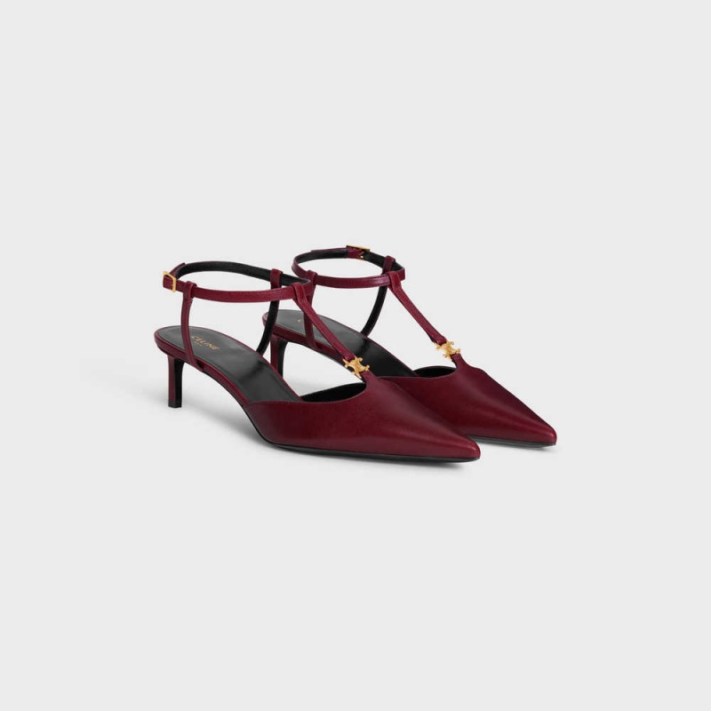 Ox blood Celine KITTEN TRIOMPHE BAR STRAP in LAMBSKIN Pumps | CL-592556